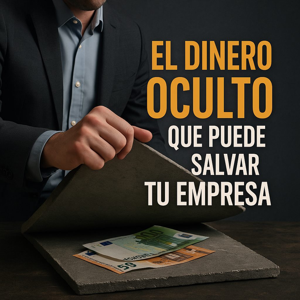 Hombre de negocios descubre billetes ocultos bajo una losa, simbolizando cuentas a cobrar como fuente de liquidez inmediata