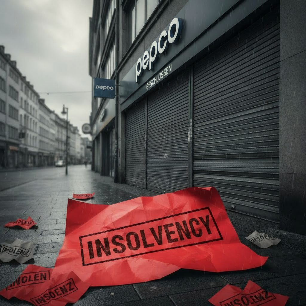 Factura impagada con sello de insolvency frente a tienda Pepco Germany cerrada por concurso de acreedores