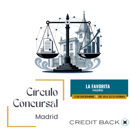 Ilustración del evento Círculo Concursal Madrid 2025 organizado por CREDIT BACK e IAG sobre venta de unidades productivas en planes de reestructuración