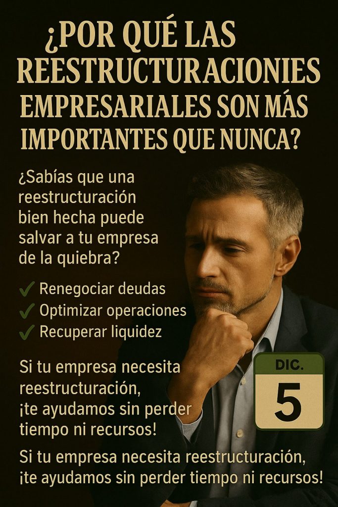 Ejecutivo preocupado analizando la situación financiera de la empresa, destacando la importancia de una reestructuración empresarial para recuperar liquidez. Imagen del Día 5 del Calendario de Adviento de CREDIT BACK.