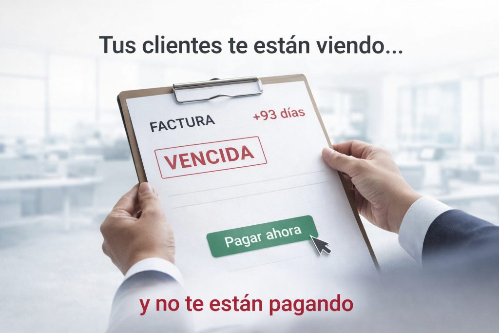 Factura vencida de empresa con más de 90 días de retraso mostrando riesgo de impago en 2026 y problemas de cobro en empresas